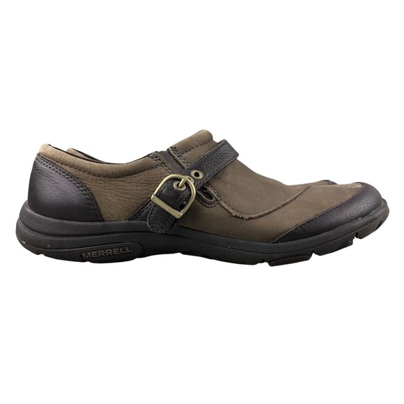Merrell Women's Size 9 Dassie Buckle Brown Leather Select Grip Loafers Shoes - Picture 1 of 14